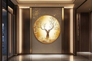 中式玄关处的精美鹿形壁画