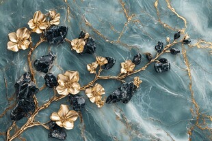 金枝黑花饰于蓝绿纹理间