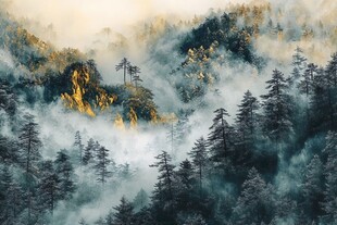 云雾缭绕的山林美景