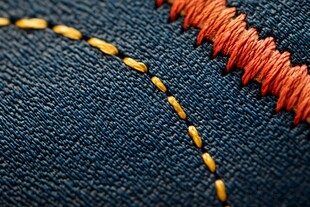 牛仔布上的多彩刺绣缝线