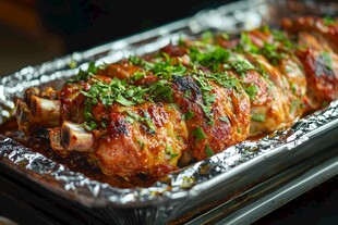 烤排骨撒香菜美味诱人