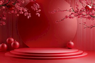 红色中式场景展示台背景