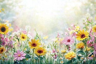 春日繁花盛放的美丽花田