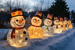 冬日雪人彩灯队列景观
