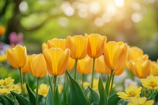 阳光下的黄色郁金香花海