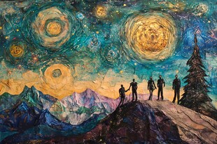 星空下的山顶人群剪影