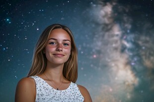 星空下的少女微笑瞬间