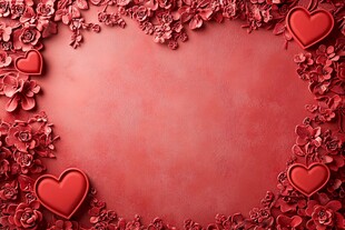 红色爱心花卉浪漫背景图
