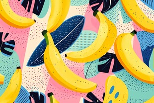 香蕉冲浪风多彩图案背景