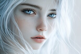 银发蓝眼的梦幻少女肖像