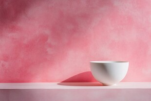 粉色背景下的白色瓷碗