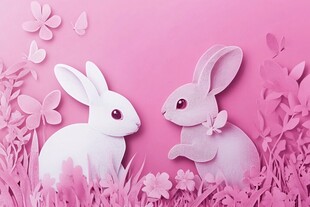 粉色花海中的甜蜜双兔