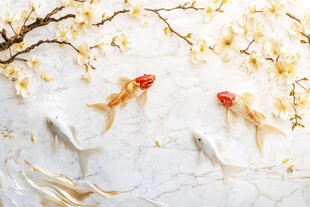 玉金鱼戏春枝景