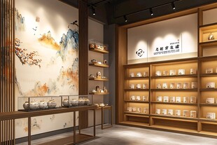 中式雅致茶叶店室内展示