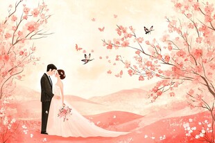 浪漫樱花下的甜蜜新婚