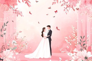 浪漫粉色婚礼中的甜蜜新人