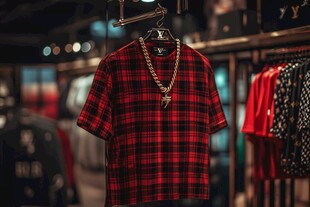 红黑格纹潮T挂于时尚店铺