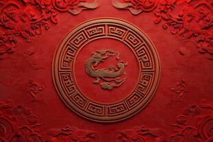 中式红底龙纹浮雕装饰