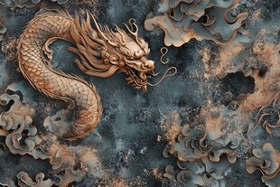 中式浮雕龙与云纹图案