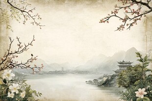 古风山水花卉意境背景图