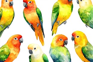 多彩鹦鹉水彩插画图案