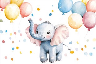 可爱小象与缤纷气球画面