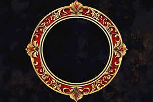 华丽金边红纹圆形装饰框