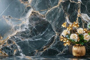 墨绿大理石前的雅致花瓶