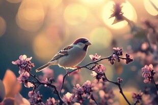 春日枝头的灵动小麻雀