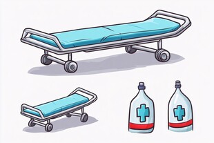 医院病床与输液瓶插画