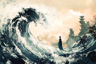 孤影立涛间 古风意境图