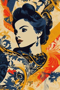 复古风格女性与华丽花纹