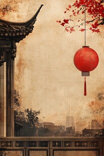 中式古风 灯笼悬于古建旁