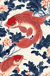 锦鲤戏荷中式吉祥图案