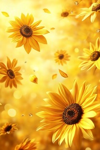 金黄向日葵梦幻飞舞画面