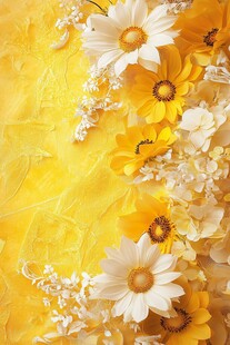 黄色背景上的缤纷花朵