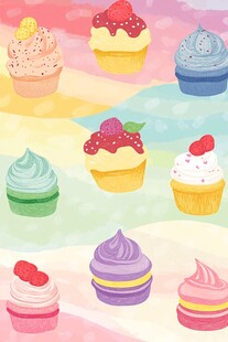 可爱多彩纸杯蛋糕插画