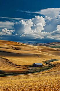 金色麦田中的孤独小屋