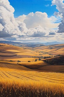 金色麦浪下的辽阔田园风光