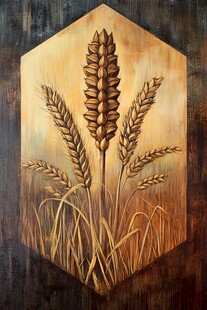 六边形木板上的金黄麦穗