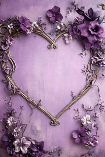 紫色心形花卉装饰背景图