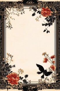 中式花鸟边框复古装饰图