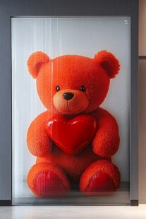 怀抱红心的橙色泰迪熊