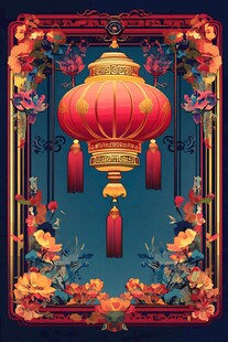 中式灯笼花卉装饰插画