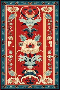 中式传统花卉纹样地毯图案