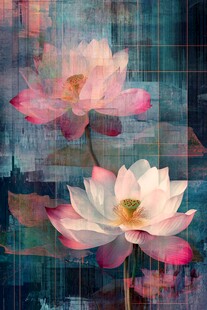 复古风双生荷花艺术画
