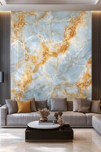 轻奢大理石背景墙客厅图