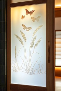 蝴蝶麦穗艺术玻璃门