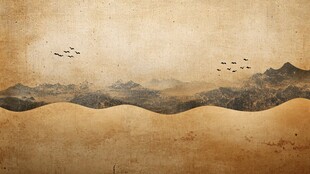 复古风沙漠山峦飞鸟景象