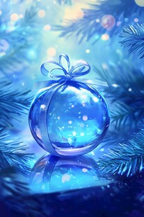 蓝色圣诞球 梦幻节日氛围